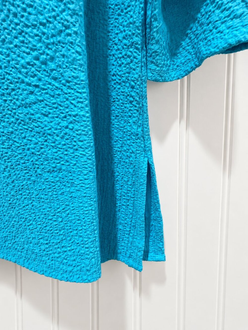 JM Collection Turquoise Textured Tunic Top Size Medium Button Sleeve Detail - Picture 4 of 6
